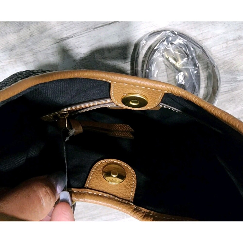 J Jill Straw Leather Trim Small Crossbody Black Top Handle And Detachable Strap - Picture 7 of 9